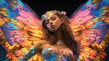 Fototapeta na wymiar A woman dressed as a fairy with wings. Generative AI image.