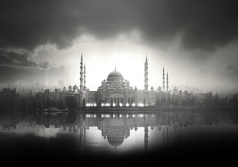 Obraz premium Black and White Islamic Center of Istanbul for Stock Photos and Vectors Generative AI