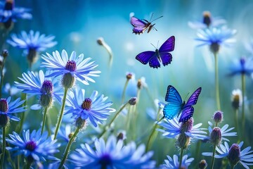 Naklejka na ściany i meble beautiful view of flowers and pretty butterflies Created using generative AI tools
