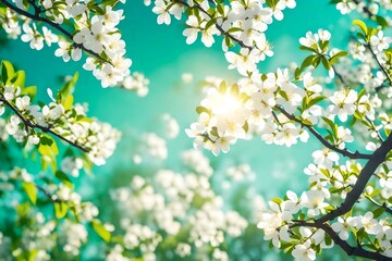 Fototapeta na wymiar spring blossom tree with flowers and sunlight with bright background Created using generative AI tools