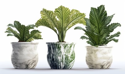 Fototapeta premium Beautiful 3D Renderings of Green Leaf Indoor Potted Plants for Your Home Decor Generative AI