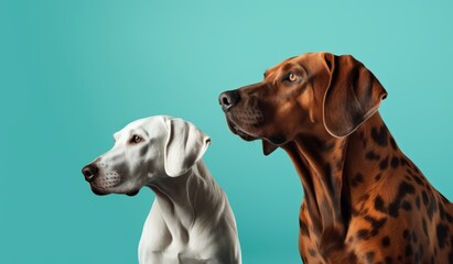 Fototapeta premium Two Majestic Animals Standing Side by Side on a Serene Blue Background Generative AI