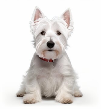 The Adorable White Terrier Sitting on a White Background. Generative AI