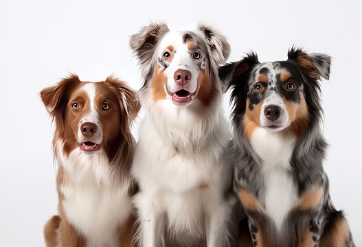 Three Good Pals: An Australian Shepherd and His Two Canine Companions. Generative AI