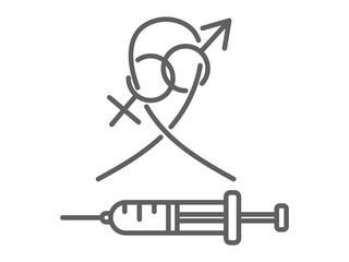 female and male symbol icon with ribbon and inject