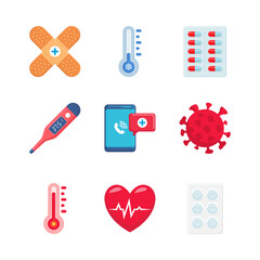 Medical and healthcare element vector illustration in flat style. Medical icon pack