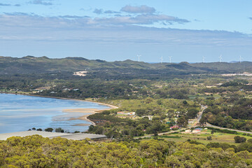 Fototapeta na wymiar View to bay and wind turbines Albany, Western Australia