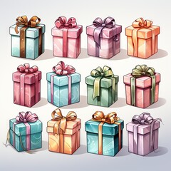 Gift boxes on white background. Generative AI. 