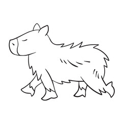 Fototapeta na wymiar Capybara wild animals vector illustration black outlined drawing isolated on square white background. Simple flat cartoon art styled wildlife drawing.