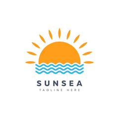 Flat vector illustration logo design Circular geometry Sun and Sea. 