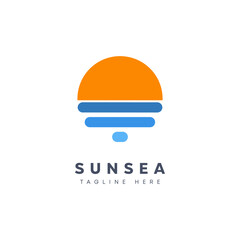 Flat vector illustration logo design Circular geometry Sun and Sea. 