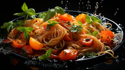 pasta with vegetables HD 8K wallpaper Stock Photographic Image