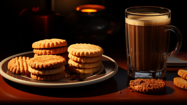 cup of coffee and cookies  HD 8K wallpaper Stock Photographic Image