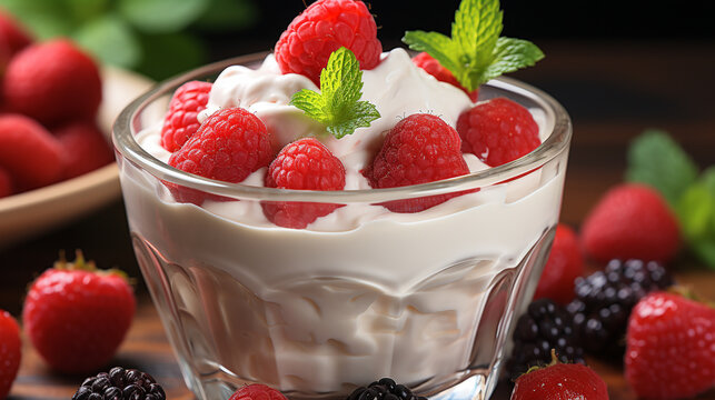yogurt with berries  HD 8K wallpaper Stock Photographic Image