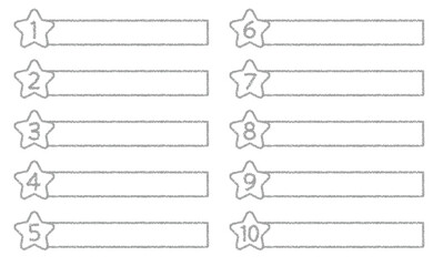 クレヨン素材　数字がついた星の形のタイトルデザインセット