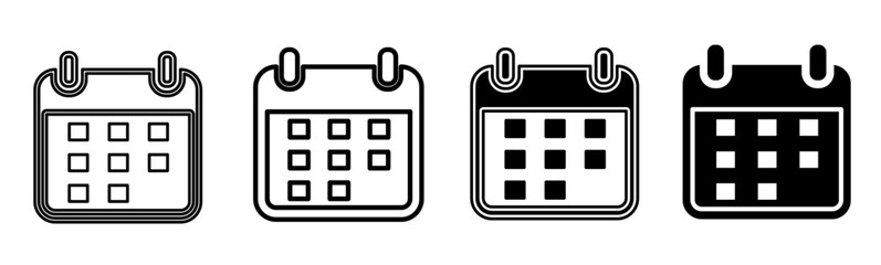 Black and white illustration of a calendar. Calendar icon collection with line. Stock vector illustration.