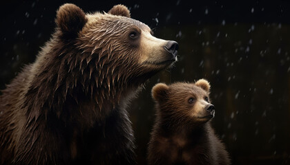 Obraz premium Closeup portrait of cute brown bear kids on black background. Beautiful children isolated on black background, wildlife,bears,animals concept,ai generator