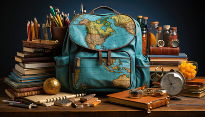 Fototapeta premium In the realm of academia, a pencil case becomes a treasure trove of tools, a school bag a gateway to knowledge