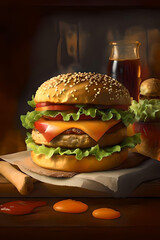 SEO Title: "Captivating Photorealistic Image of Transparent Hot Burger | High-Resolution Food Photography
