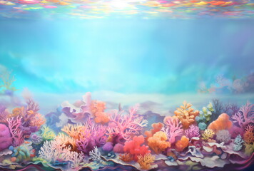 aquarium colorful coral frame backdrop template with copy space, illustration made with generative ai 