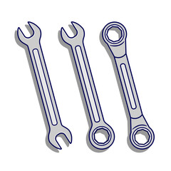 vector illustration of 3 set wrench,spanner,combination spanner,and offset ring spanner.isolated on white background.simple and flat style.suitable for icon,symbol,etc