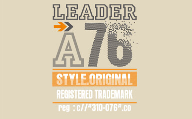 leader design typography for print t shirt, Vintage 76 typography slogan print, leader typography for graphic tee t shirt or sweatshirt