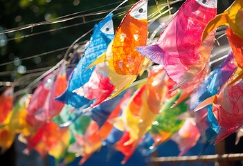 Fototapeta na wymiar Colorful koinobori carp flags during the kodomo