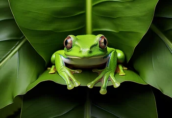 Deurstickers a green white lipped tree frog © Yzid ART