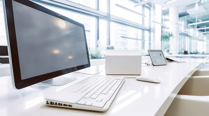 パソコンのあるオフィス風景　無人　AI生成画像　ジェネレーティブAI