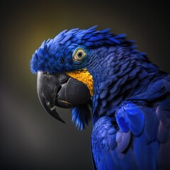 giant blue macaw from amazon, framed blue macaw, closeup of a blue macaw, generative AI
