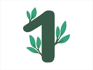 Alphabet Number 1 with Botanical Leaf Illustration