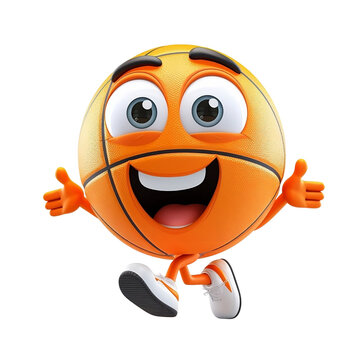 4D Cute happy Basketball smile Cartoon style emotion walk comic graphic design