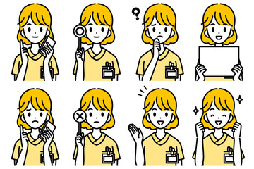 看護師の女性 セット 黄色