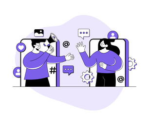 Social media marketing concept flat illustration, Digital marketing, Endorsement, Endorse, E-commerce, Social media campaign, Seo optimization, Native advertising, content marketing