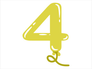 Alphabet Number 4 with Balloon Illustration