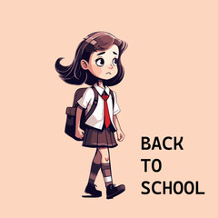 Student girl character go to school vector