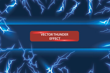 Lightning, blue color electric lightning strike during night storm, impact, crack, flash of magical energy vector background illustration