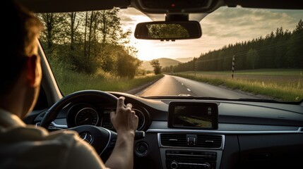 driver in a car on a country road generative ai