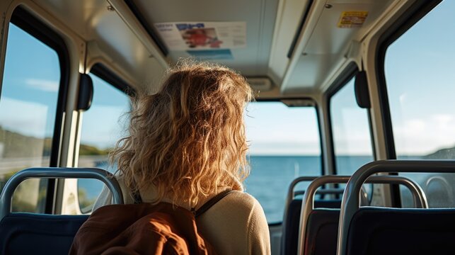 passenger on a bus in a coastal area generative ai