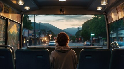 passenger on a bus in a small town generative ai