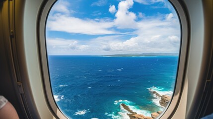 passenger on an airplane over a coastline generative ai
