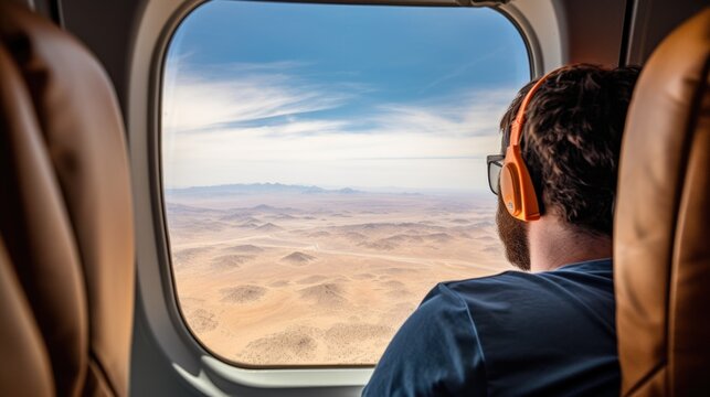 passenger on an airplane over a desert generative ai