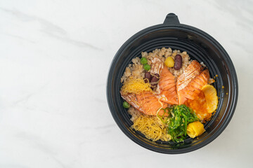 grilled salmon with brown rice donburi