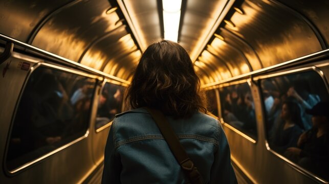 traveler on a train journey through a tunnel generative ai