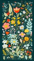 beautiful illustration of flowers with bright colors. Beautiful flowers for background. Flower background art. Post-processed generative AI