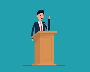 Politician gives a speech. Vector illustration business politics concept - obrazy, fototapety, plakaty