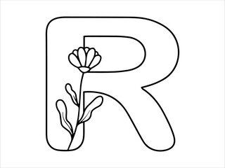 Botanical Leaf Alphabet Letter R Illustration