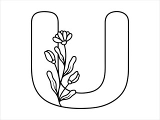 Botanical Leaf Alphabet Letter U Illustration