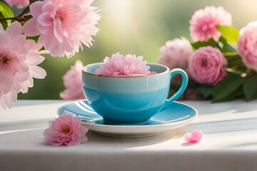 Fototapeta na wymiar cup of tea with flowers