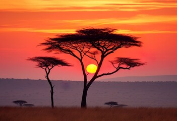Fototapeta na wymiar Acacia tres at sunrise Maasai Mara Kenya